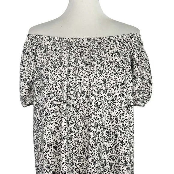 American Eagle Womens Ditsy Floral Mini Dress XS Black Ivory Short Puff Sleeve - Picture 5 of 10